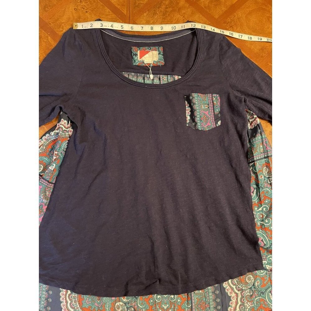 Navy Blue Women's Top with Paisley Accents - Picture 8 of 11